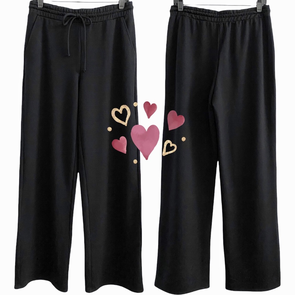 Flex Time lounging wide leg pant w/ drawstring & pockets, black
